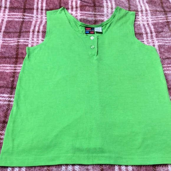 Girls size large bright line green sleeveless top with two buttons - Picture 1 of 3